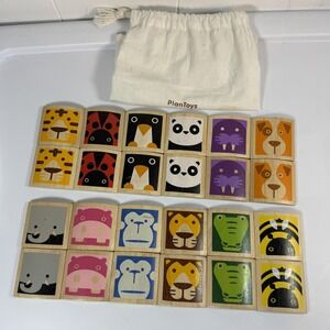 Montessori PlanToys solid Wood Animal Memory Matching Game rounded easy pick up